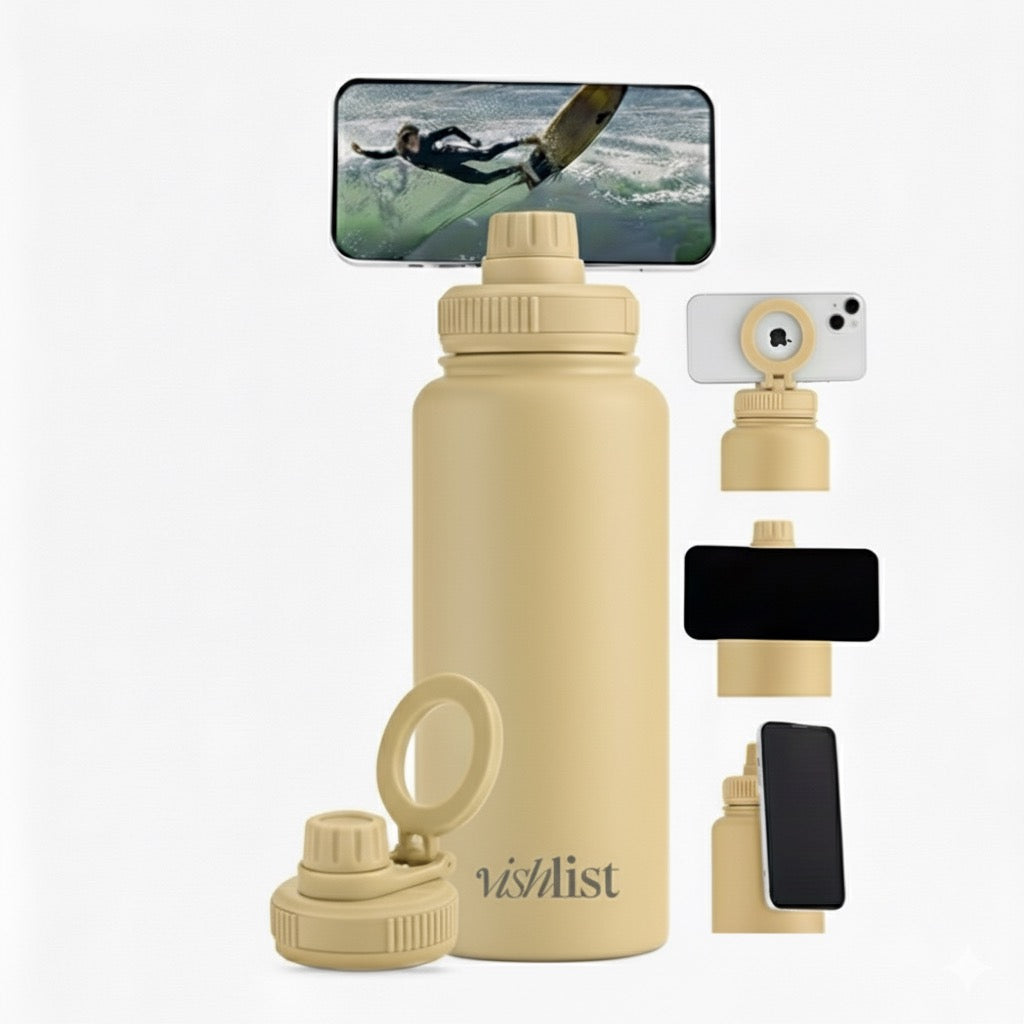 Water Bottle Magnet Lid 1000ml 32 OZ Magnetic Phone Holder