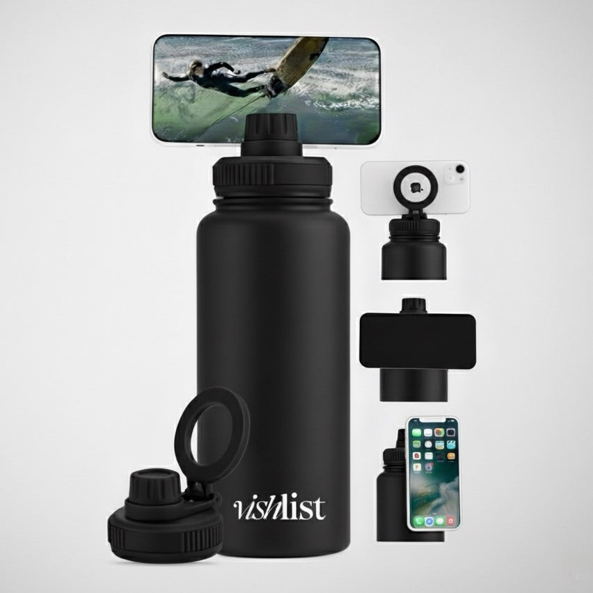 Water Bottle Magnet Lid 1000ml 32 OZ Magnetic Phone Holder